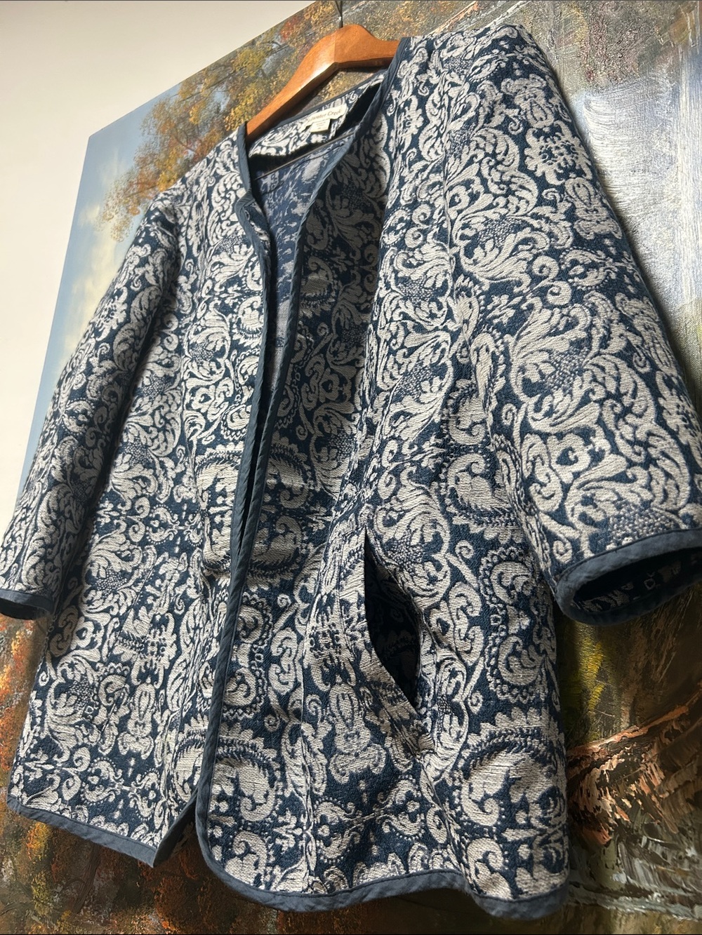 Coldwater Creek Blue and Cream Patterned Open Jacket